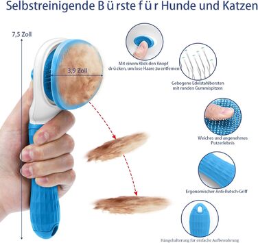 Набір щіток для собак, 5 шт., для грумінгу, самоочищувані, для великих та середніх собак, котів та дрібних тварин, для довгої та короткої шерсті, зменшує випадання шерсті, блакитний