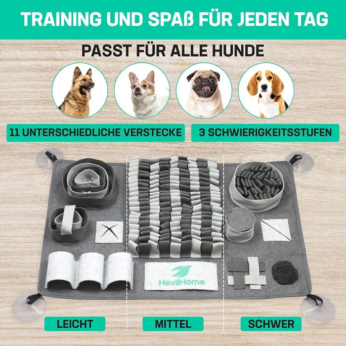 HeviiHome® килимок для собак - інтелектуальна іграшка, годівниця-слік, килимок для нюхання. Міцний, неслизький, миючий. Для всіх порід собак.
