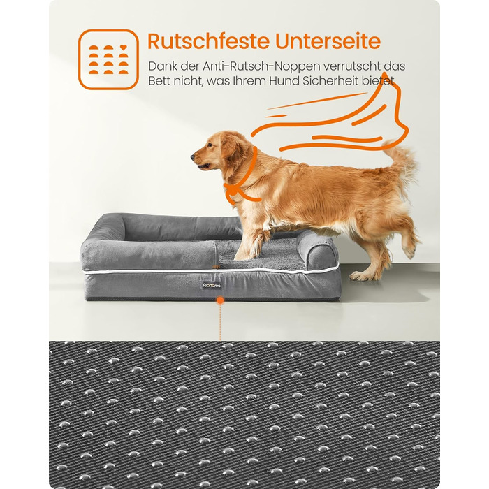 Ортопедичне ліжко для собак Feandrea, м'яке, з піднятими бортиками, 112x86x18 см, сіре